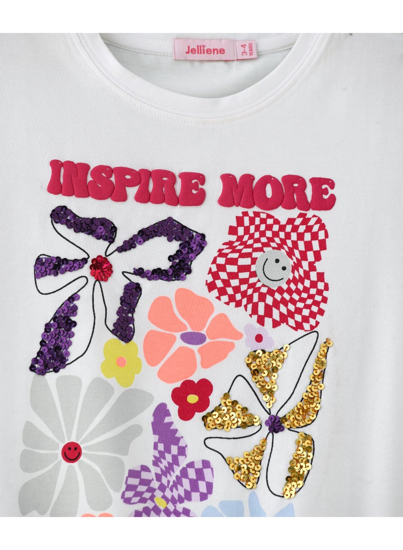 Jelliene Girls White Inspire More Sequin Graphic T-Shirt - Image 3